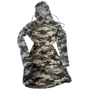 Almost Famous‎ XL Camo Hoodie Dress Gray White Long Sleeve Drawstring Casual